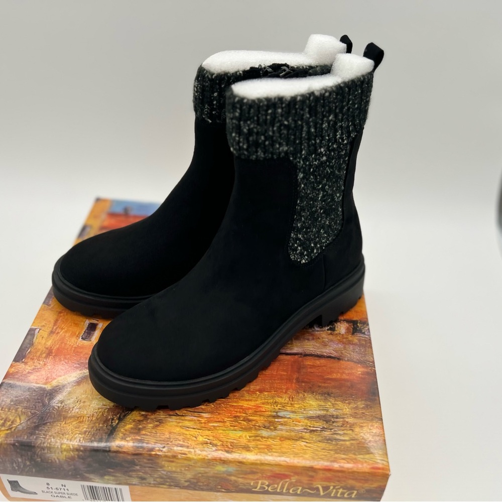 Bella Vita Women's Gable Boots, Black Suede, 8 Narrow